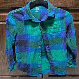Falls Creek Kids Plaid Button Down Shirt - Blue and Green Youth M(8)